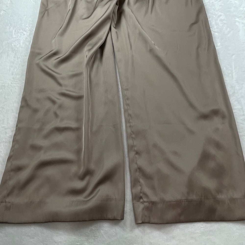 Abercrombie & Fitch Women XL Taupe Satin Wide Leg Elastic Waist Pants Trousers - Picture 5 of 13